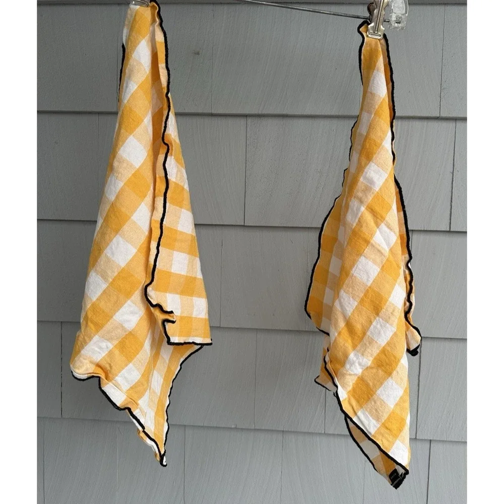 Maison de Vacances Yellow Gingham Linen Cotton Napkins Set of‎ 2 17x17